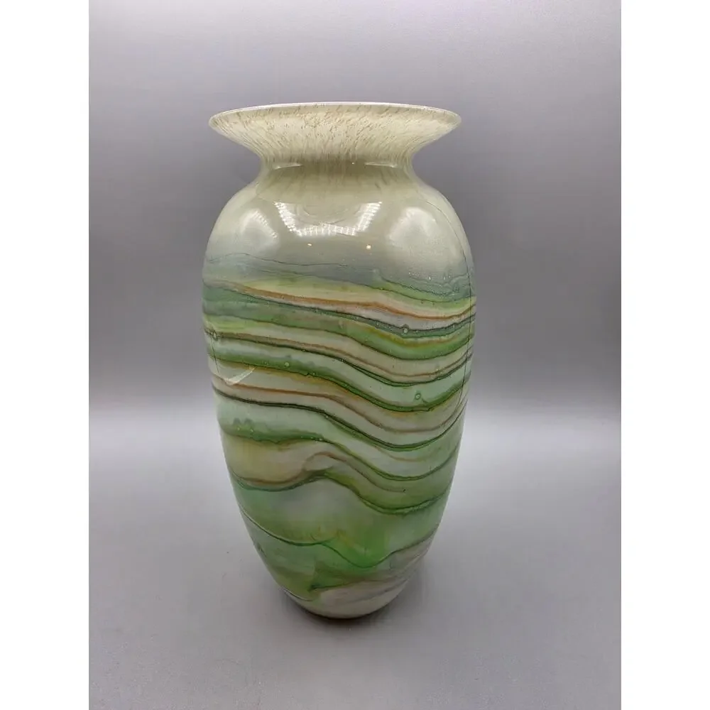 Vintage Nourot Early Art Glass Vase Cased Glass Signed Dated 1979 Green